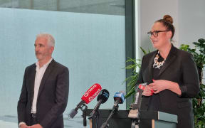Workplace Relations and Safety Minister Carmel Sepuloni, alongside Modern Slavery Leadership Advisory Group chair Rob Fyfe, at the announcement that the government will start work on a supply chain register to crack down on modern slavery.