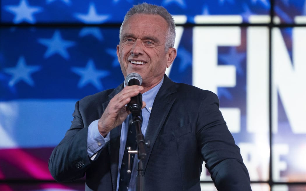 PHOENIX, ARIZONA - DECEMBER 20: Independent Presidential candidate Robert F. Kennedy Jr. speaks during a campaign rally at Legends Event Center on December 20, 2023 in Phoenix, Arizona.   Rebecca Noble/Getty Images/AFP (Photo by Rebecca Noble / GETTY IMAGES NORTH AMERICA / Getty Images via AFP)