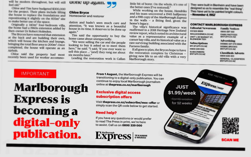 The Marlborough Express newspaper printed its last edition this week after 160 years.