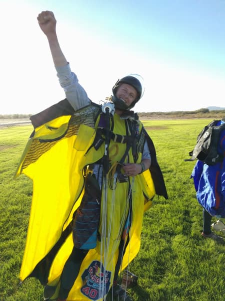 Micah after a wingsuit race in Arizona.