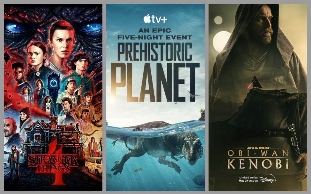 Posters for Stranger Things, Prehistoric Planet and Obi-Wan Kenobi