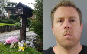 Ross Bremner, right, and flowers place next to his and his parents' home in Otorohanga.