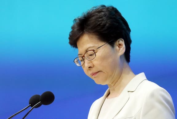 Carrie Lam speaks to press at the weekend to apologise to the people of Hong Kong over the Beijing-backed China extradition bill.