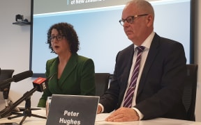 Departing Stats NZ chief executive Liz MacPherson with State Services Commissioner Peter Hughes