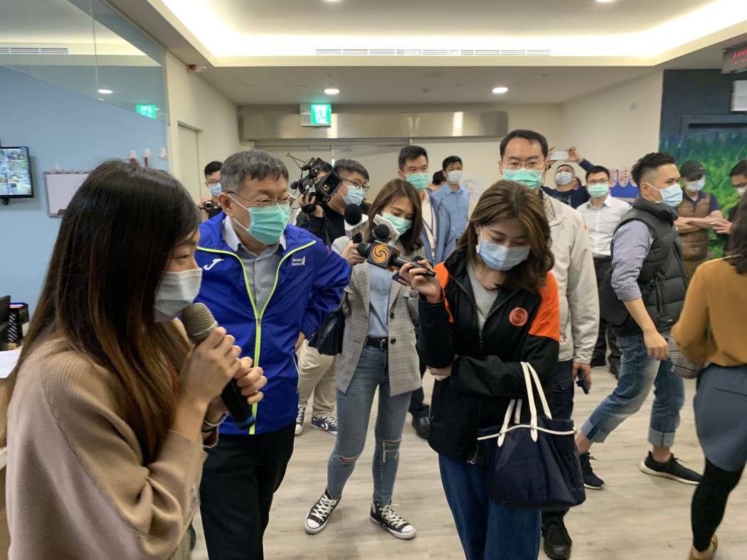 Taipei Mayor Ko Wen-Je inspecting a social housing unit to ensure all Covid-19 measures were
being followed and hygiene was maintained on 24 February.