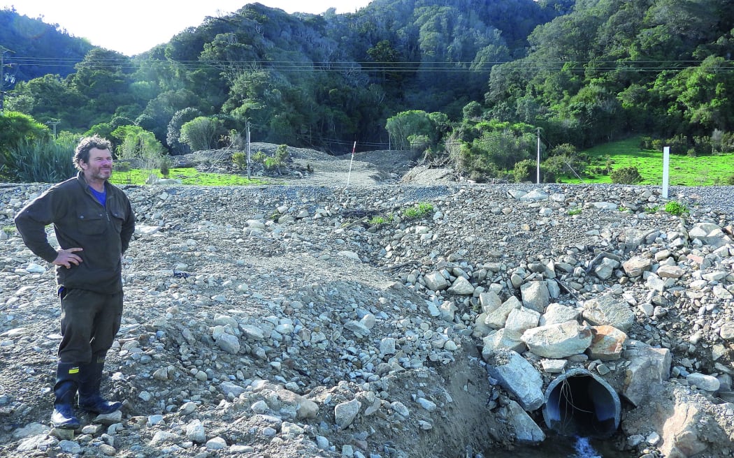 Barrytown dairy farmer Richard Reynolds stands next to one of several small streams which has been spewing gravel across his pasture.