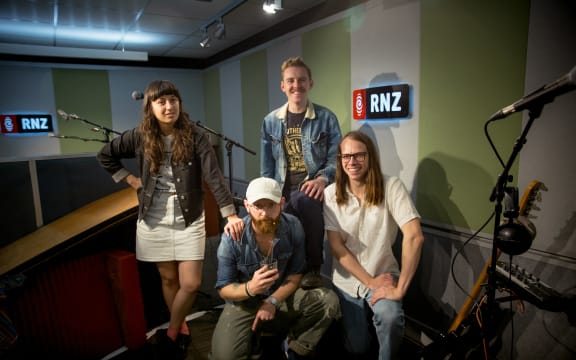 The Beths in the RNZ Auckland studio before their NZ Live session today. 3 November 2017.