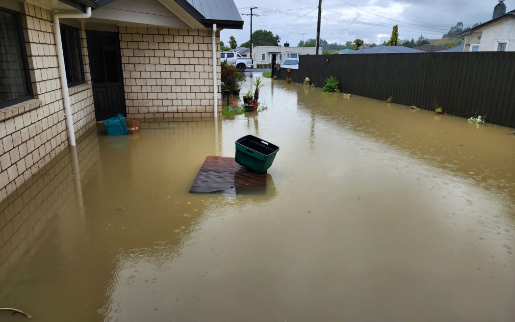 Flooding in Duke Street Te Kuiti, Waikato, on 29 January 2023. A local state of emergency was declared in the town the night before