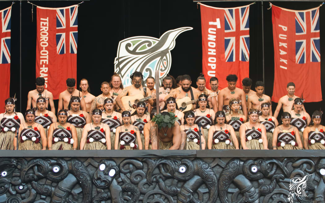 Te Kapa Haka o Ngāti Whakaue at 2025 Te Matatini Festival at Pukekura/Bowl of Brooklands in New Plymouth.