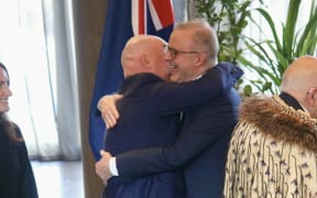 New Zealand's Prime Minister Christopher Luxon welcoming Australia's Prime Minister Anthony Albanese to Queenstown.