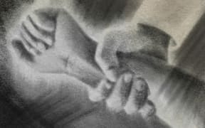 Charcoal sketch of hand grabbing an arm forcefully