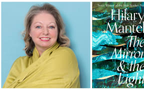 Hilary Mantel and the cover of her book "The Mirror & the Light"