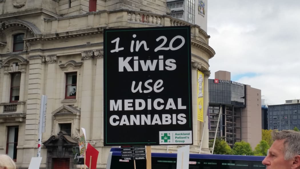A sign at a protest for medicinal cannabis on 22 April 2017.