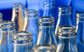 Glass bottles.