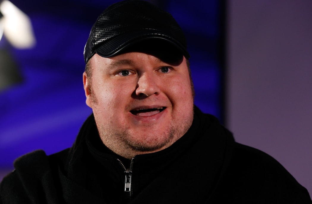 Kim Dotcom pictured in 2014 (speaking to Internet Party followers on September 20, 2014 in Auckland, New Zealand)