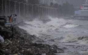 Strong waves caused by super Typhoon Mangkhut are seen in Manila.