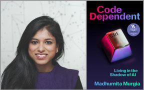 Portrait of Madhumita Murgia and her book, Code Dependent.