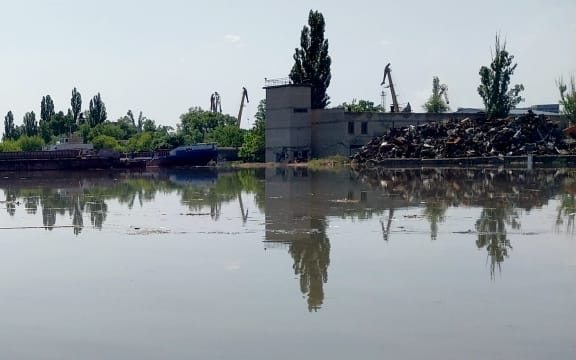 A partially flooded area of Kherson on 6 June, 2023, after the Kakhovka hydroelectric dam was blown up.