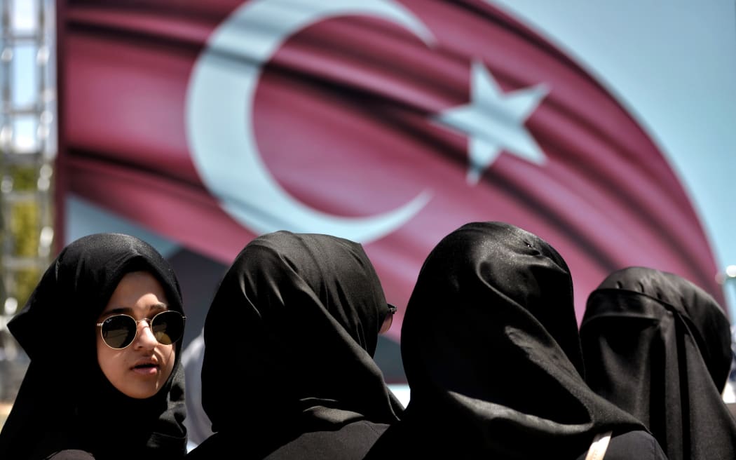 A demonstration in support of Turkey's President Erdogan at Sarachane park in Istanbul on July 19, 2016.