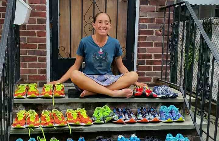 Harita Davies and the shoes she wore over 52 days.