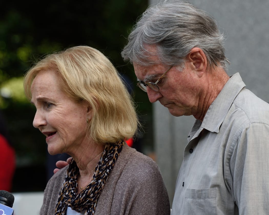 Lyn and Kirk Ulbricht, parents of Silk Road founder Ross Ulbricht, talk with reporters outside the Federal Courthouse in 2015.