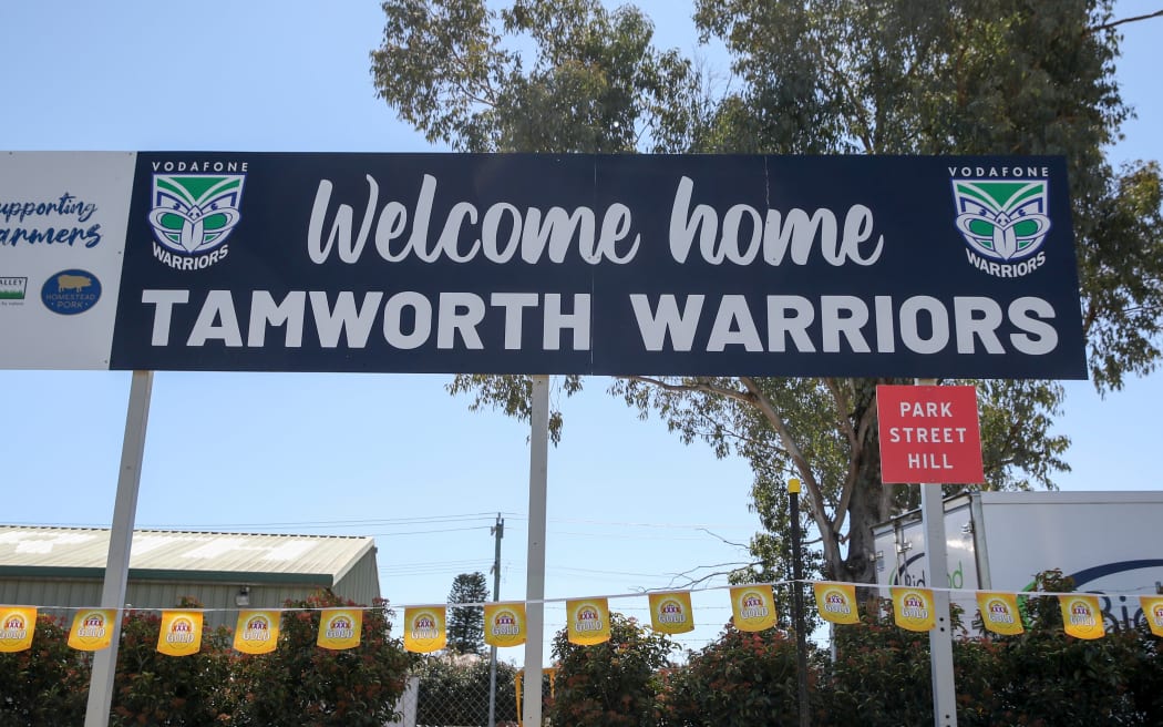 Welcome home Tamworth Warriors sign. Vodafone Warriors v Newcastle Knights. NRL Rugby League, Scully Park, Tamworth, NSW, Australia, Saturday 29th August 2020 Copyright Photo: David Neilson / www.photosport.nz
