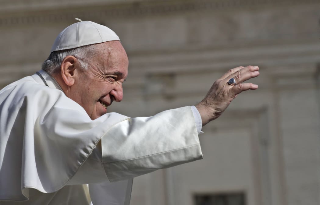 Pope Francis arrives for his weekly general audience, in St. Peter's Square, at the Vatican, 8 May 2019.