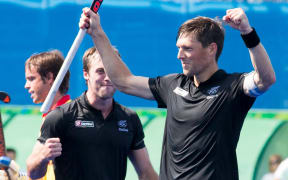 Simon Child celebrates yet another goal for the Black Sticks.