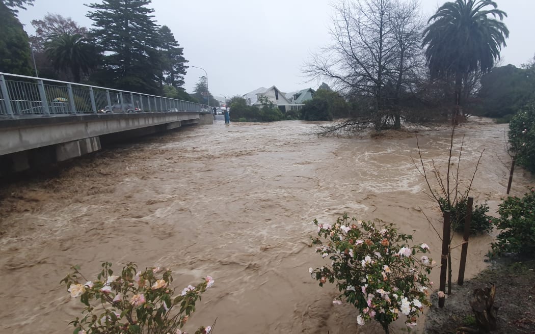 Matai River just below the Aratuna Bridge on Bridge Street earlier today.