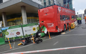 The aftermath of the bus crash on Victoria Street on Monday.