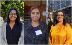 Student Nikki Singh, Shakti founder Farida Sultana and Australia Greens senator Mehreen Faruqi.