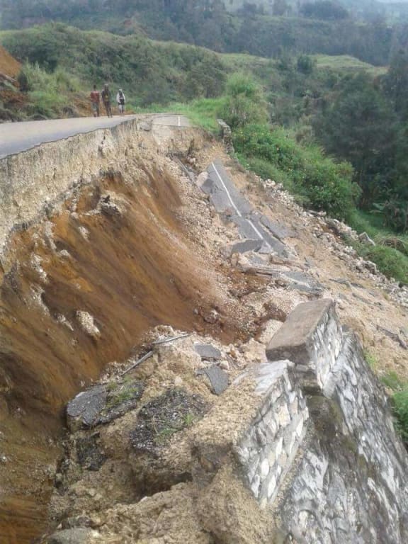 Portion of the new Mendi - Kandep road has been destroyed following the 7.5 earthquake.