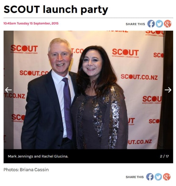 Screenshot of TV3's Mark Jennings and Rachel Glucina together in Scout's coverage of its own launch party.
