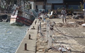 Damage at the harbour in Port Vila, Vanuatu, after Cyclone Pam.