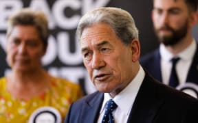 New Zealand First leader Winston Peters campaigning at Orewa Community Centre in Auckland on 25 September.