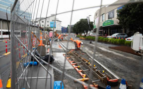 Thorndon Quay road works, pictured on 21 July, 2024.