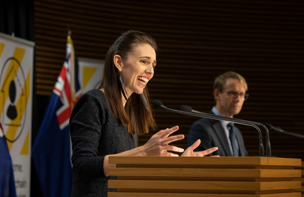 Prime Minister Jacinda Ardern and Director-General of Health Ashley Bloomfield at a media briefing at Parliament about the Covid-19 coronavirus.