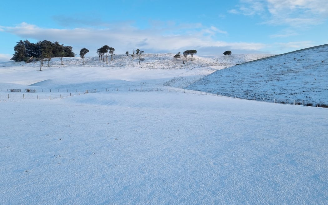 Snow on a farm at Wyndham, Southland, Thursday 6 October 2022.