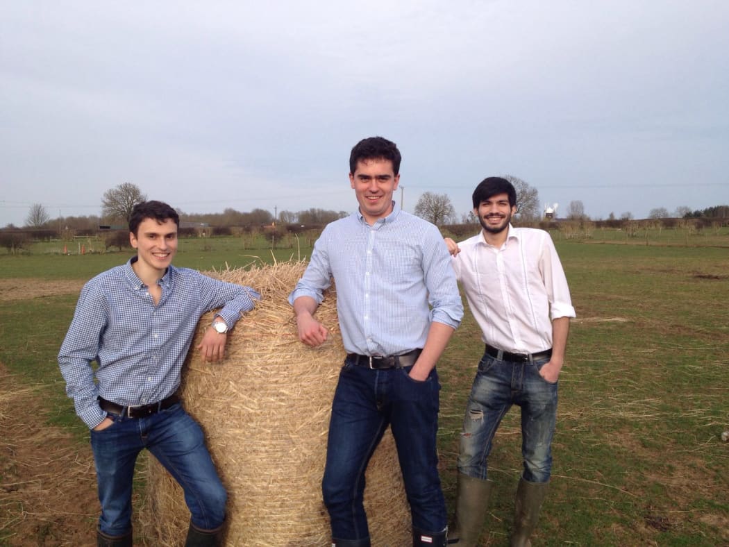 Nick Aristidou, Will Joyce and Stelios Chatzimichail of Bionet, inventors of the edible hay bale wrapping
