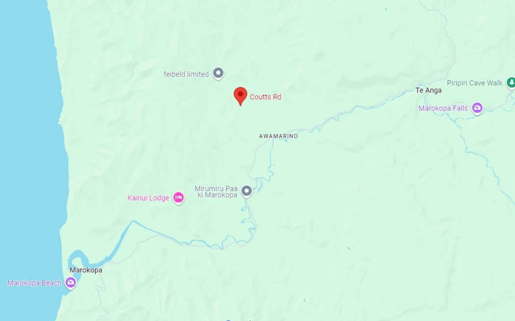 A Google maps screenshot showing the location of a sighting of fugitive Marokopa father Tom Phillips and his children Jayda, Maverick and Ember in October 2024.