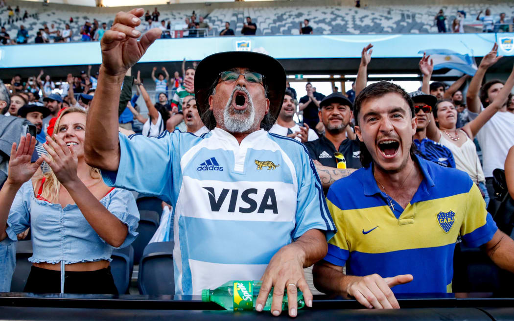 Fans celebrate after the Pumas beat the All Blacks. Tri Nations rugby union test match. New Zealand All Blacks v Argentina Pumas. Bankwest Stadium, Sydney, Australia. 14th Nov 2020. Copyright Photo: David Neilson / www.photosport.nz