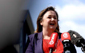 Labour's Megan Woods speaks to media on 18 September 2023.