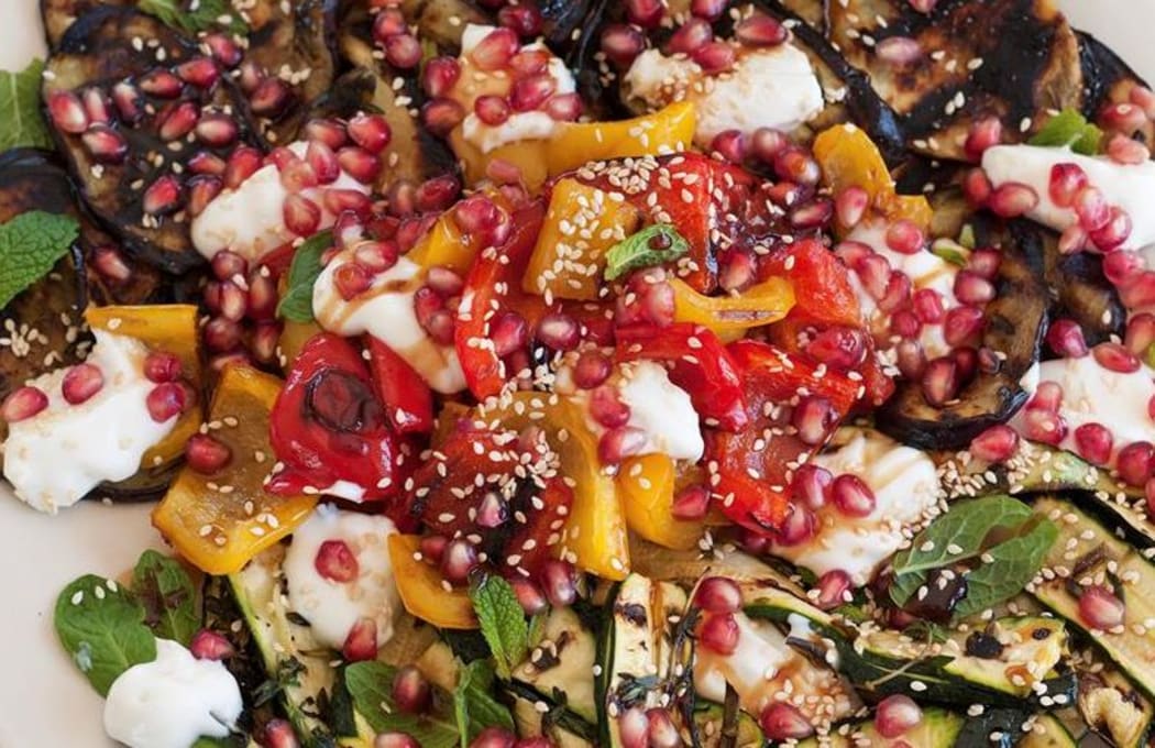 Grilled Vegetable Salad with Mint & Pomegranate