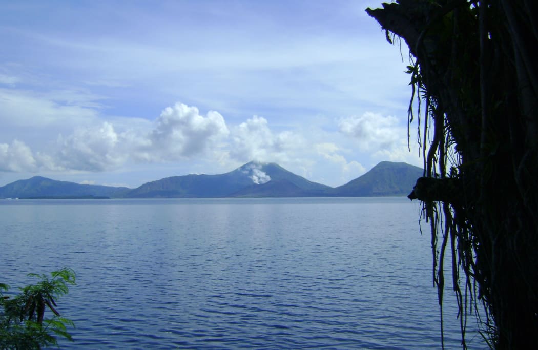 View of Papua New Guinea's Mt Tavurvu from across the Rabaul Harbour.