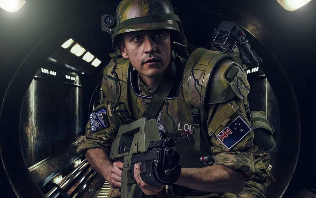 Matt Reading in his costume replica of the character Hudson from the movie Aliens.