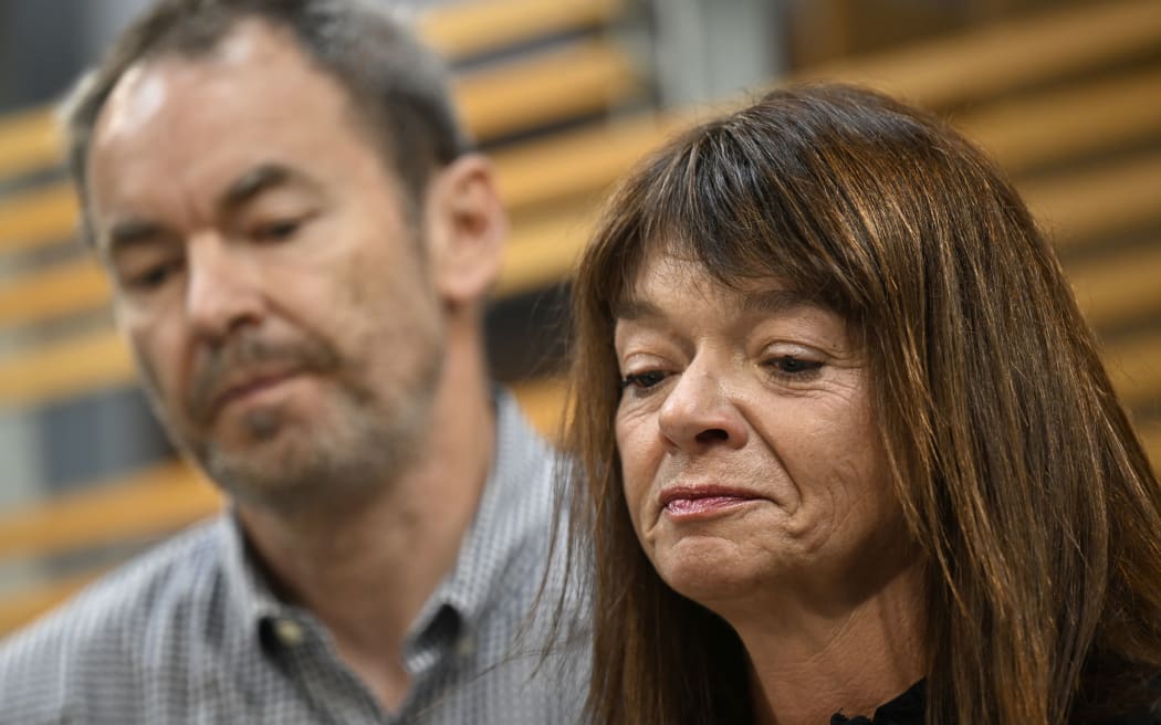 DENVER, COLORADO - SEPTEMBER 13: Simon and Sally Glass, the parents of Christian Glass who was killed by a Clear Creek County deputy June 11, speak to the media at their attorneys office on September 13, 2022 in Denver, Colorado. (Photo by RJ Sangosti/MediaNews Group/The Denver Post via Getty Images)