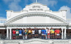 The Men's and Women's Captains pose ahead of the 2017 Oceania Sevens in Suva.
