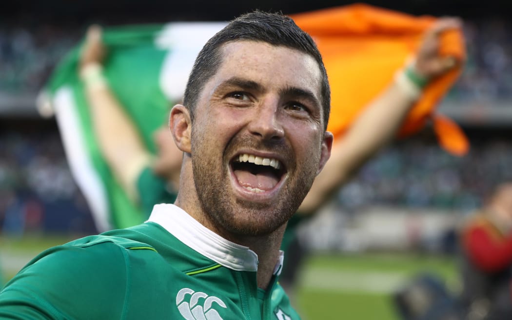 Rob Kearney celebrates his team's 40-29 victory over the All Blacks in Chicago.