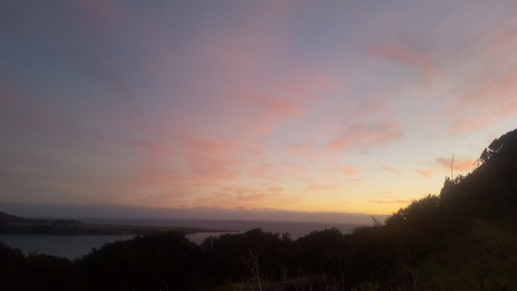 The view that greeted people this morning from maunga Whetumatarau, where they fled to after the tsunami warning.