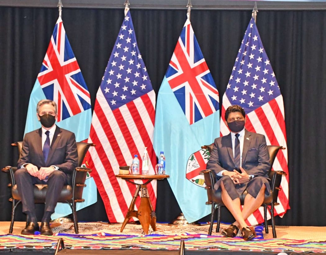 US Secretary of State Antony Blinken and Fiji's acting prime minister Aiyaz Sayed-Khaiyum,